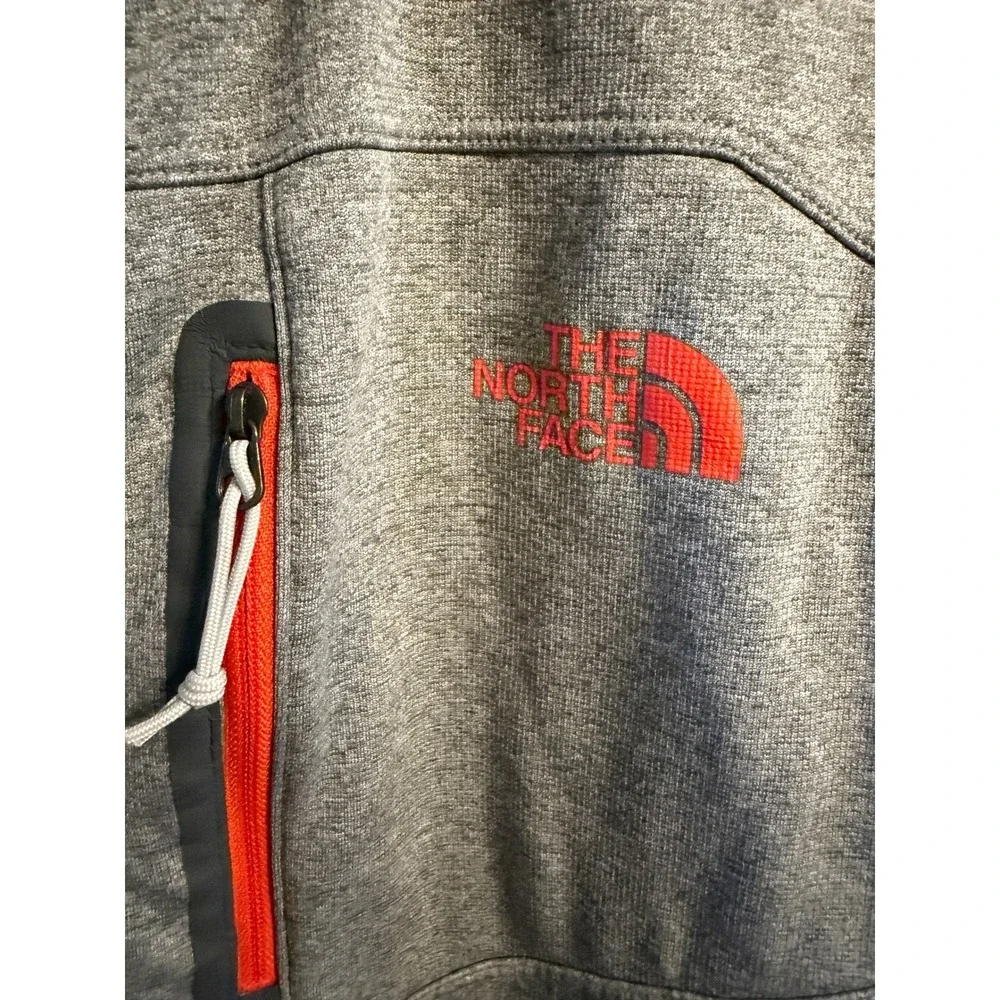 The North Face Full Zip Hoodie Mens Large Gray Excellent Orange Trim Fleece
